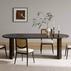 PexFix 79 Oval Dining Table for 6-8 with Arc-Shaped Edge Top and Stripes Base Modern Farmhouse Kitchen Table for Living Room Dining Room Walnut
