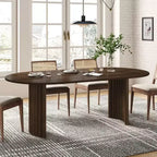 Table à manger ovale de 200 cm pour 6 à 8 personnes avec plateau à bord incurvé et piètement rayé, table de cuisine moderne de style ferme pour salle à manger