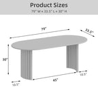 Table à manger ovale de 200 cm pour 6 à 8 personnes avec plateau à bord incurvé et piètement rayé, table de cuisine moderne de style ferme pour salle à manger