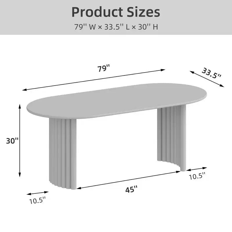 79" Oval Dining Table for 6-8 with Arc-Shaped Edge Top and Striped Base, Modern Farmhouse Kitchen Table for Dining Room