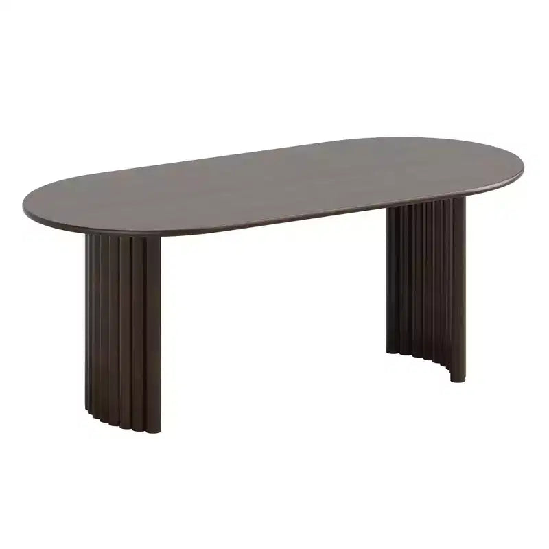79" Oval Dining Table for 6-8 with Arc-Shaped Edge Top and Striped Base, Modern Farmhouse Kitchen Table for Dining Room