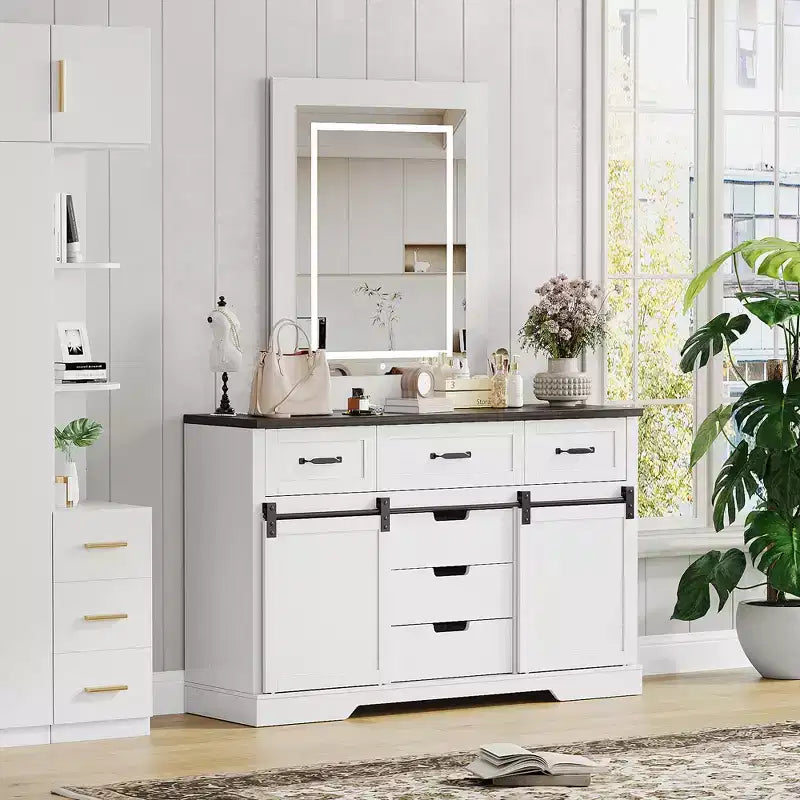 Bedroom vanity with mirror, vanity with lighted makeup mirror, rustic modern style vanity, suitable for bedroom/living room