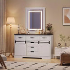 Commode à 6 tiroirs avec miroir de courtoisie à LED | Style rustique moderne