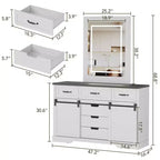 Commode à 6 tiroirs avec miroir de courtoisie à LED | Style rustique moderne