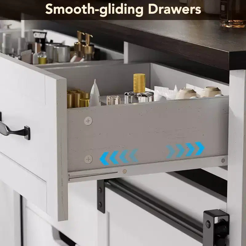 6-Drawer Dresser with LED Light Mirror Vanity | Rustic Modern Style