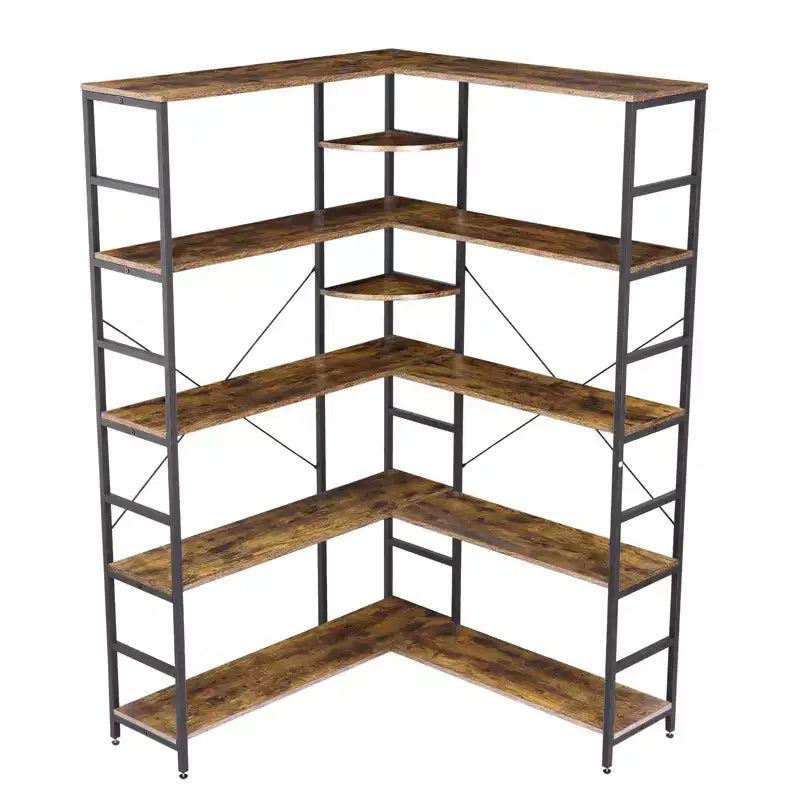 5-Tiers Bookcase , Open Bookcase L-Shaped Bookshelf with Curved Panels,,Living Room, Office