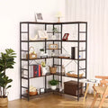 5-Tier L-Shaped Bookcase with Curved Panels for Living Room & Office