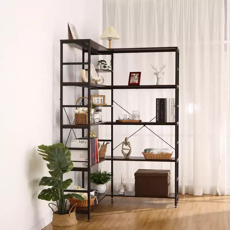 5-Tier L-Shaped Bookcase with Curved Panels for Living Room & Office