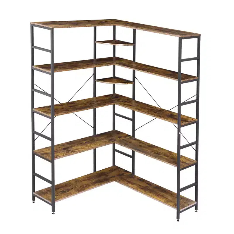 5-Tier L-Shaped Bookcase with Curved Panels for Living Room & Office