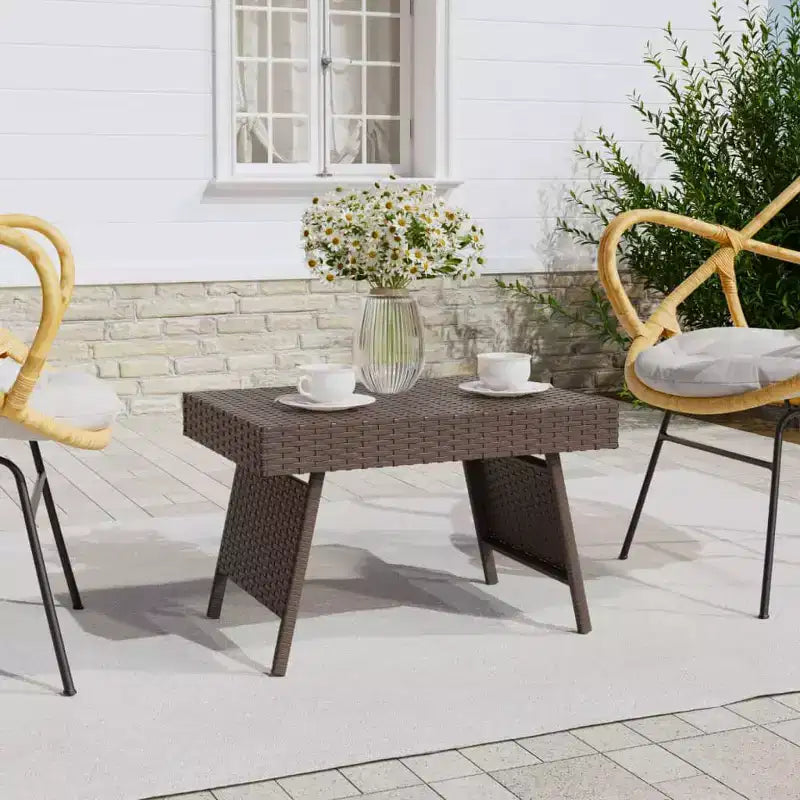 Side Table Brown PE rattan, Powder-coated steel Compact Foldable
