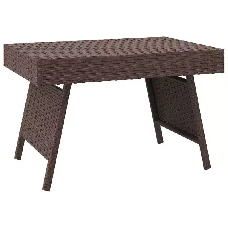 Side Table Brown PE Rattan, Powder-Coated Steel, Compact Foldable