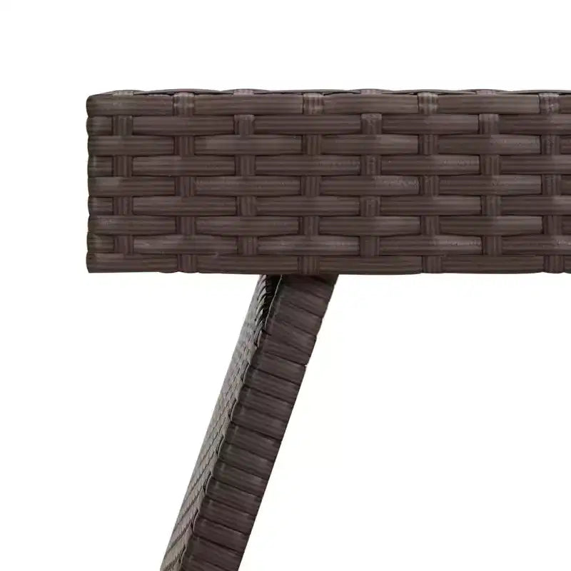 Side Table Brown PE Rattan, Powder-Coated Steel, Compact Foldable