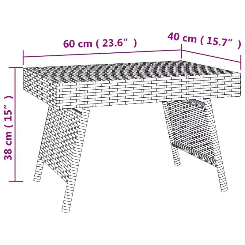 Side Table Brown PE Rattan, Powder-Coated Steel, Compact Foldable