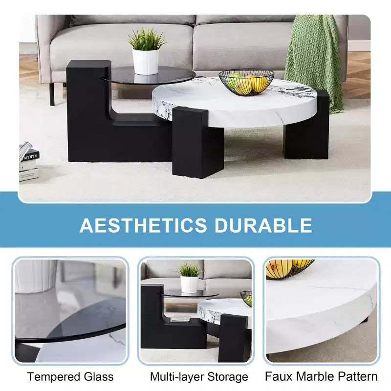2-Tier Detachable Coffee Table, Space-Saving End Table for Living Room/Bedroom