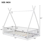 Lit cabane pour enfants, taille simple, avec sommier à lattes et barrières de protection, lit au sol en bois pour garçons et filles