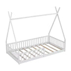 Lit cabane pour enfants, taille simple, avec sommier à lattes et barrières de protection, lit au sol en bois pour garçons et filles