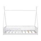 Lit cabane pour enfants, taille simple, avec sommier à lattes et barrières de protection, lit au sol en bois pour garçons et filles
