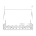 Lit cabane pour enfants, taille simple, avec sommier à lattes et barrières de protection, lit au sol en bois pour garçons et filles