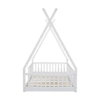 Lit cabane pour enfants, taille simple, avec sommier à lattes et barrières de protection, lit au sol en bois pour garçons et filles