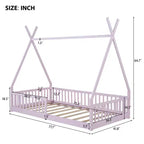 Lit cabane pour enfants, taille simple, avec sommier à lattes et barrières de protection, lit au sol en bois pour garçons et filles