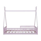 Lit cabane pour enfants, taille simple, avec sommier à lattes et barrières de protection, lit au sol en bois pour garçons et filles