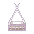 Lit cabane pour enfants, taille simple, avec sommier à lattes et barrières de protection, lit au sol en bois pour garçons et filles