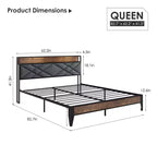 Cadre de lit plateforme en métal King Size avec tête et pied de lit | Rangement sous le lit de 28 cm | Pas besoin de sommier | Gris