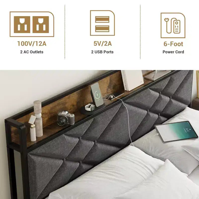 King Size Metal Platform Bed Frame with Headboard & Footboard | 11" Underbed Storage | No Box Spring | Gray