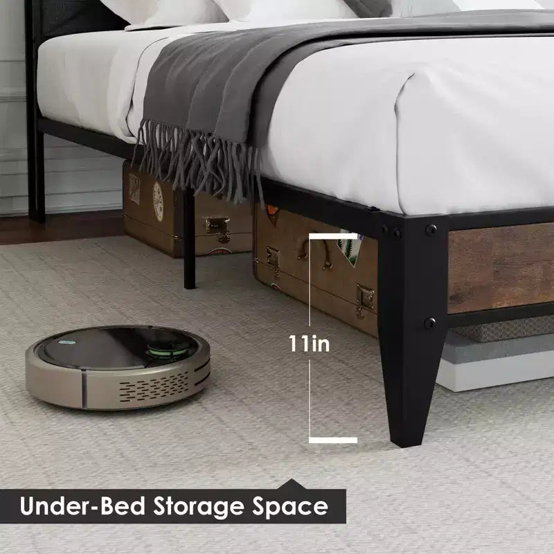 King Size Metal Platform Bed Frame with Headboard & Footboard | 11" Underbed Storage | No Box Spring | Gray