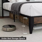 Cadre de lit plateforme en métal King Size avec tête et pied de lit | Rangement sous le lit de 28 cm | Pas besoin de sommier | Gris