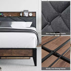 Cadre de lit plateforme en métal King Size avec tête et pied de lit | Rangement sous le lit de 28 cm | Pas besoin de sommier | Gris