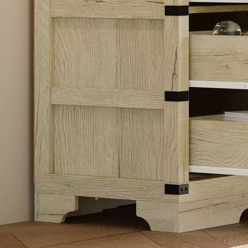 Vintage Industrial 12-Drawer Dresser with Metal Corner Accents & Spacious Top – Bedroom & Living Room Storage