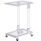 Table d'appoint moderne en verre avec pieds en acrylique, en C avec base en métal chromé