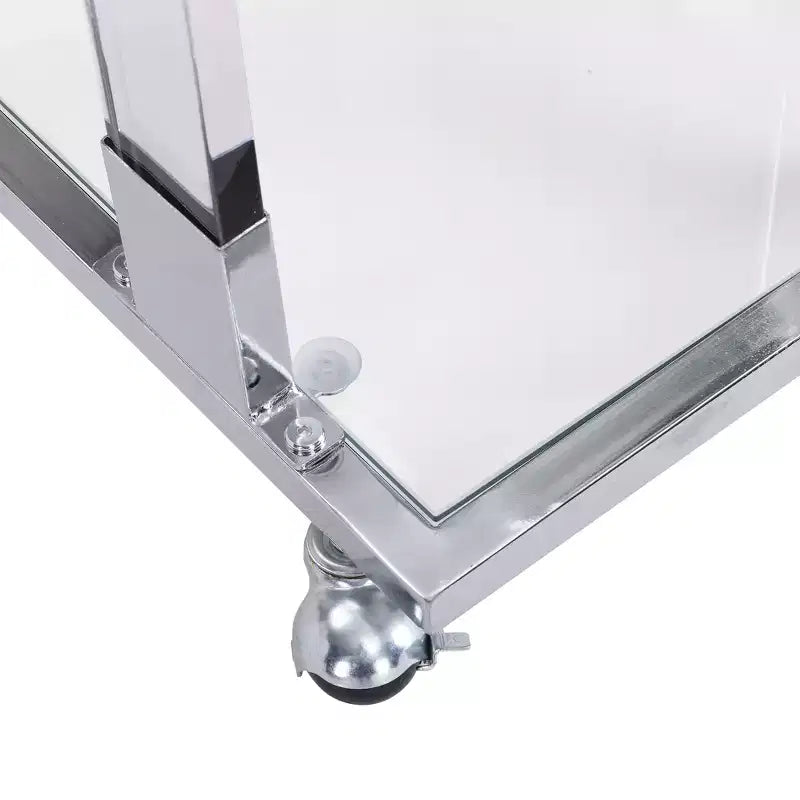 Modern Glass Side Table with Acrylic Legs, C-Shape with Chrome Metal Base