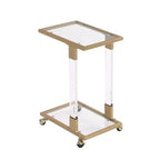 Table d'appoint moderne en verre avec pieds en acrylique, en C avec base en métal chromé