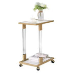 Table d'appoint moderne en verre avec pieds en acrylique, en C avec base en métal chromé