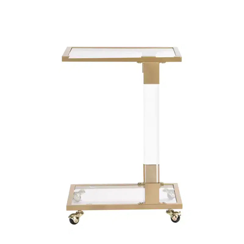 Modern Glass Side Table with Acrylic Legs, C-Shape with Chrome Metal Base
