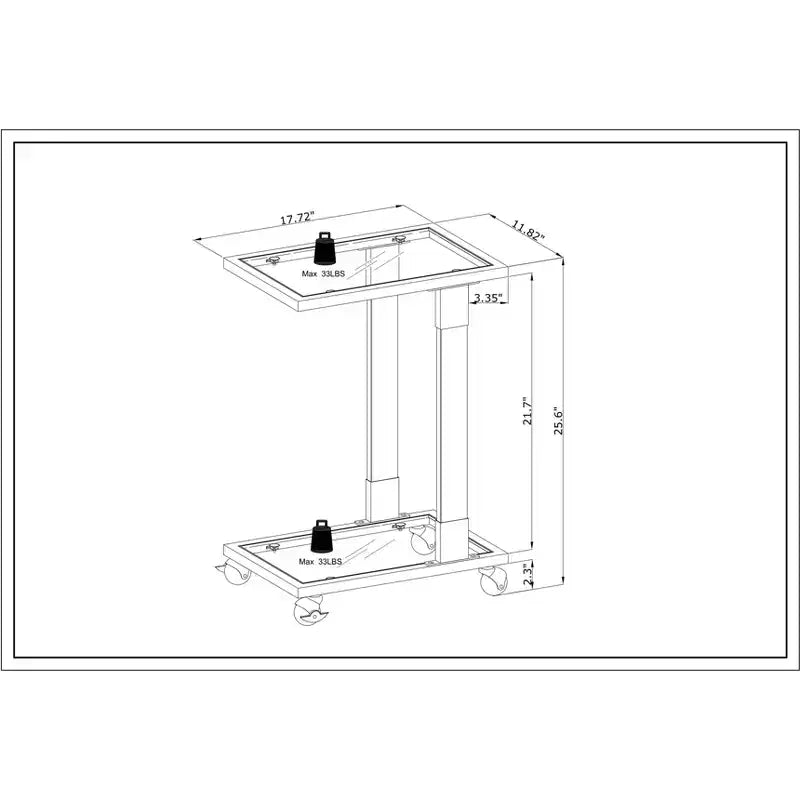 Modern Glass Side Table with Acrylic Legs, C-Shape with Chrome Metal Base