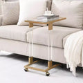 Modern Glass Side Table with Acrylic Legs, C-Shape with Chrome Metal Base