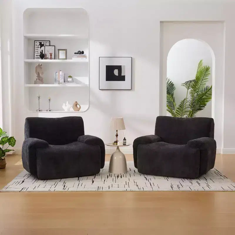 Modern Oversized Chenille Sofa Chair with Armrest, Deep Seat Single Sofa for Living Room, Apartment, Guestroom