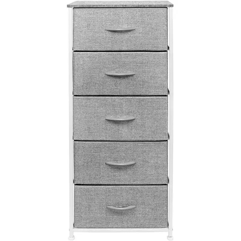 Narrow 5-Drawer Nightstand with Steel Frame & Wood Top
