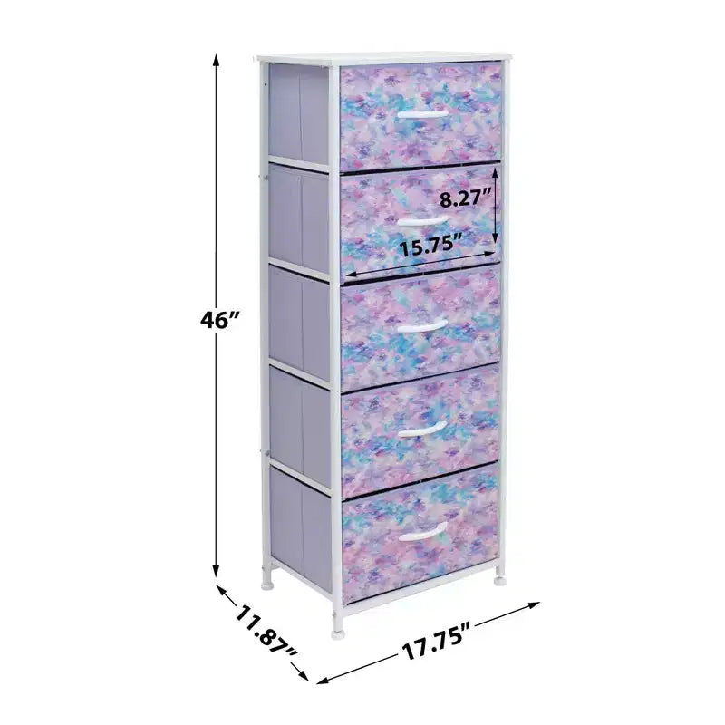 Narrow 5-Drawer Nightstand with Steel Frame & Wood Top