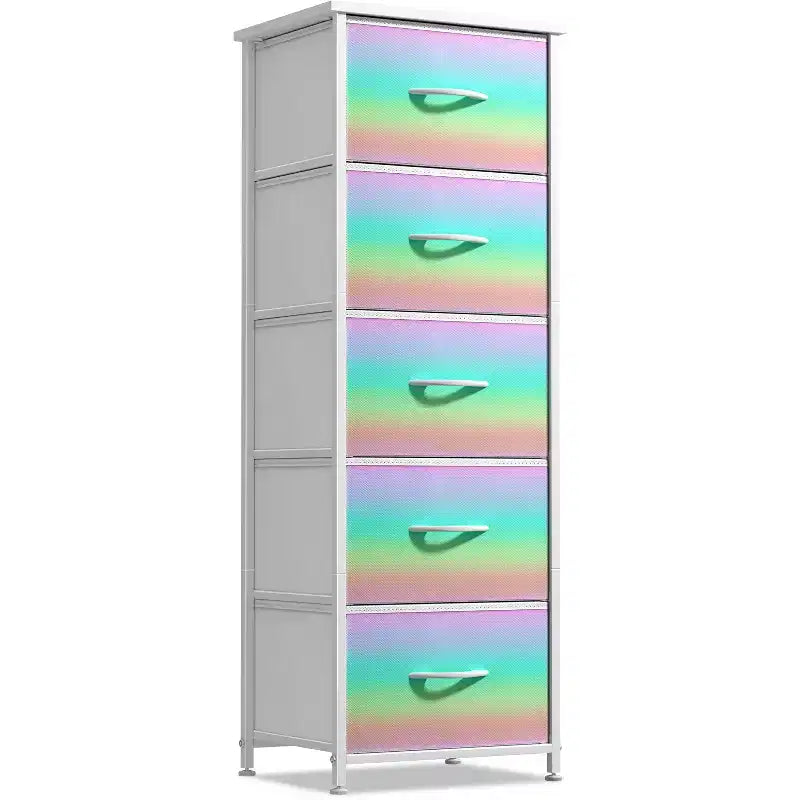 Narrow 5-Drawer Nightstand with Steel Frame & Wood Top