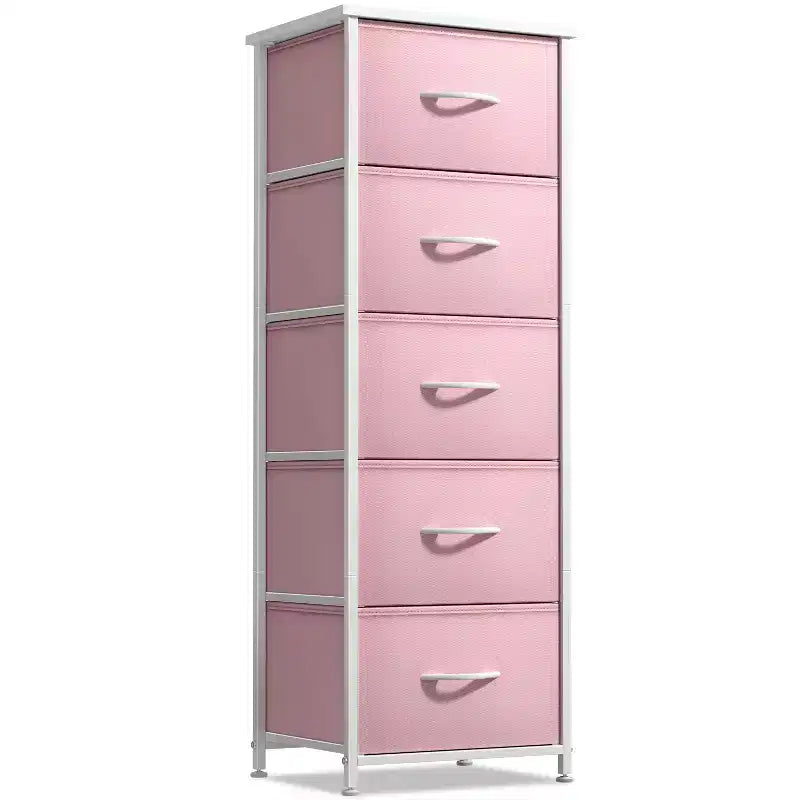 Narrow 5-Drawer Nightstand with Steel Frame & Wood Top