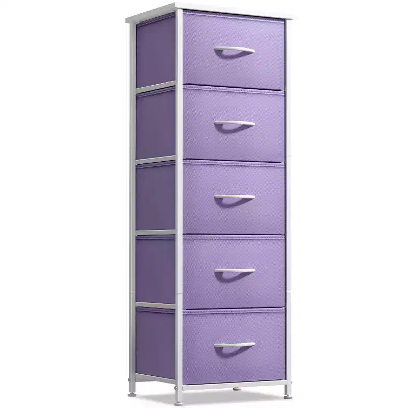 Narrow 5-Drawer Nightstand with Steel Frame & Wood Top