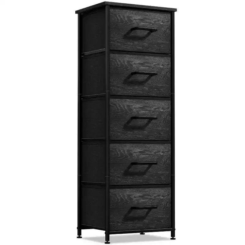 Narrow 5-Drawer Nightstand with Steel Frame & Wood Top