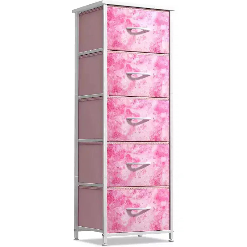 Narrow 5-Drawer Nightstand with Steel Frame & Wood Top