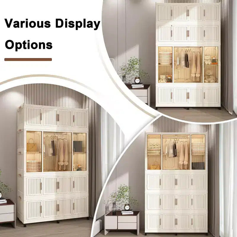 Portable Wardrobe Closet with Magnetic Door & Hanging Rod