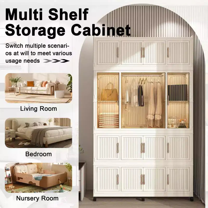 Portable Wardrobe Closet with Magnetic Door & Hanging Rod