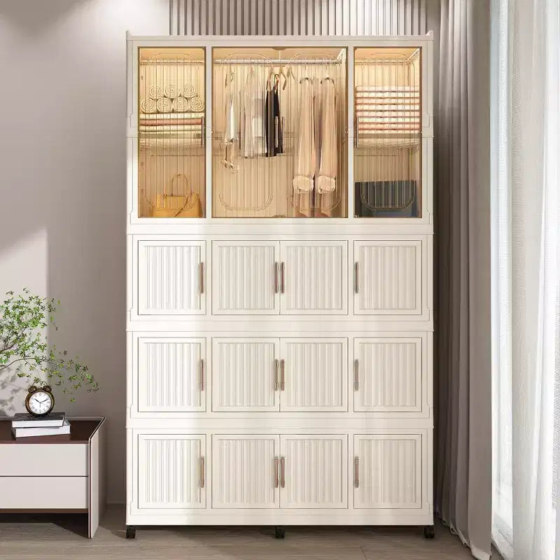 Portable Wardrobe Closet with Magnetic Door & Hanging Rod